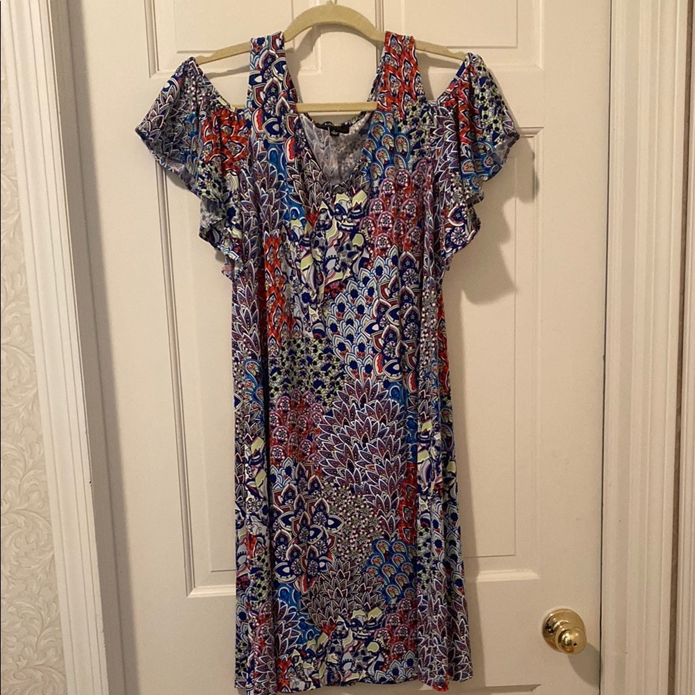 Floral  Cold Shoulder Dress - Multicolor